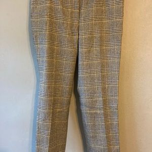 J Crew Brown Tan Plaid Wool Cafe Capri Pants 10